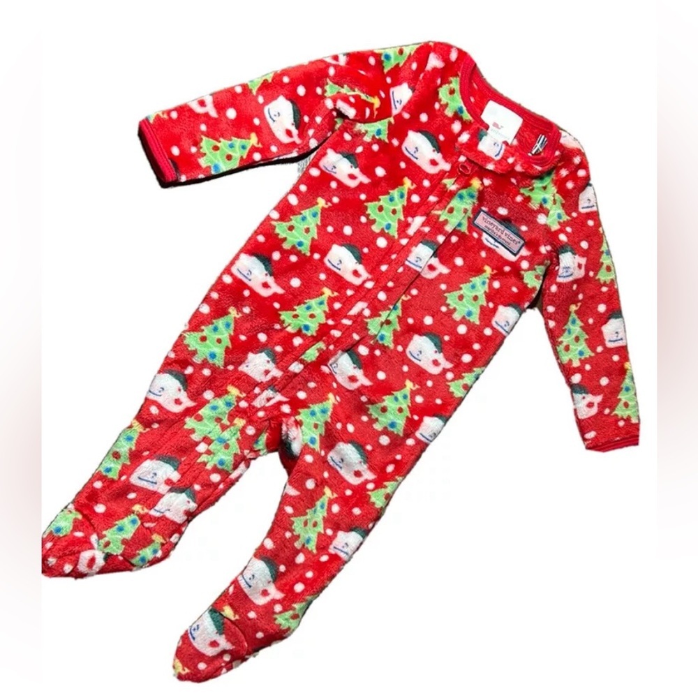 Vineyard Vines Baby Footie Velvet one piece Christmas Whale and tree  0-3 Months